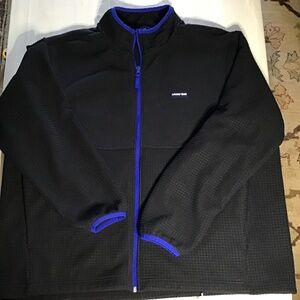 Lands’ End, Men’s Fleece Jacket, Black with Cobalt Trim, Size XXL